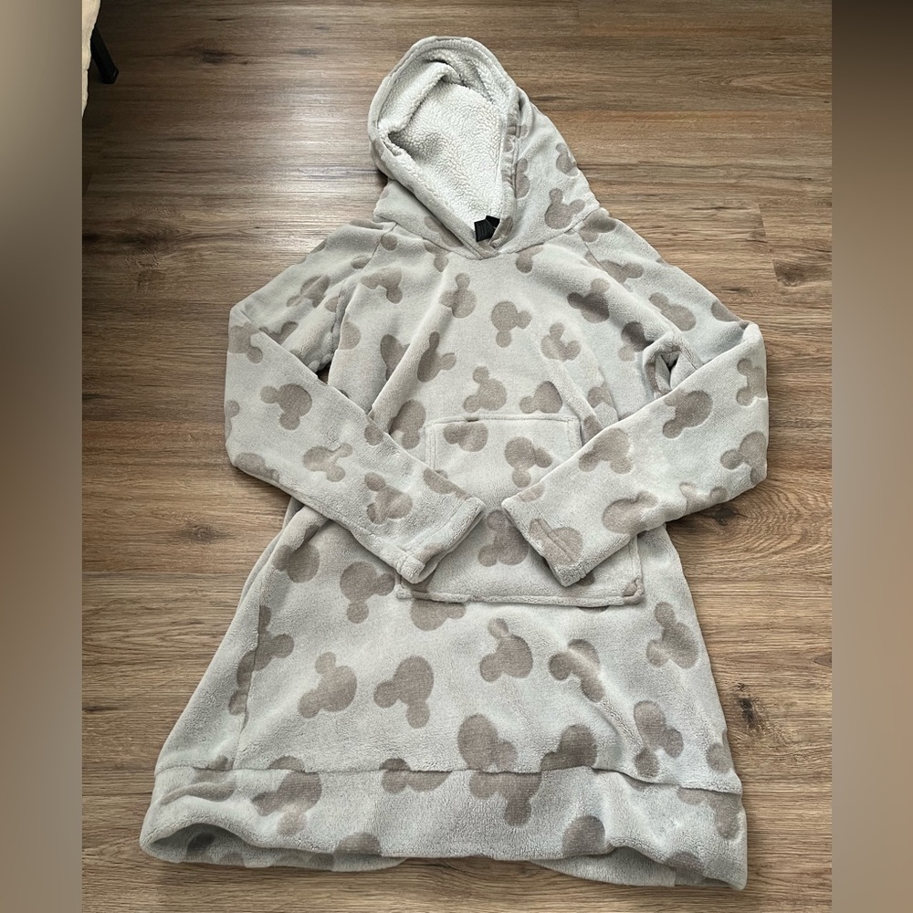 Gray Hooded Sweatshirt Blanket with Mickey Mouse Pattern